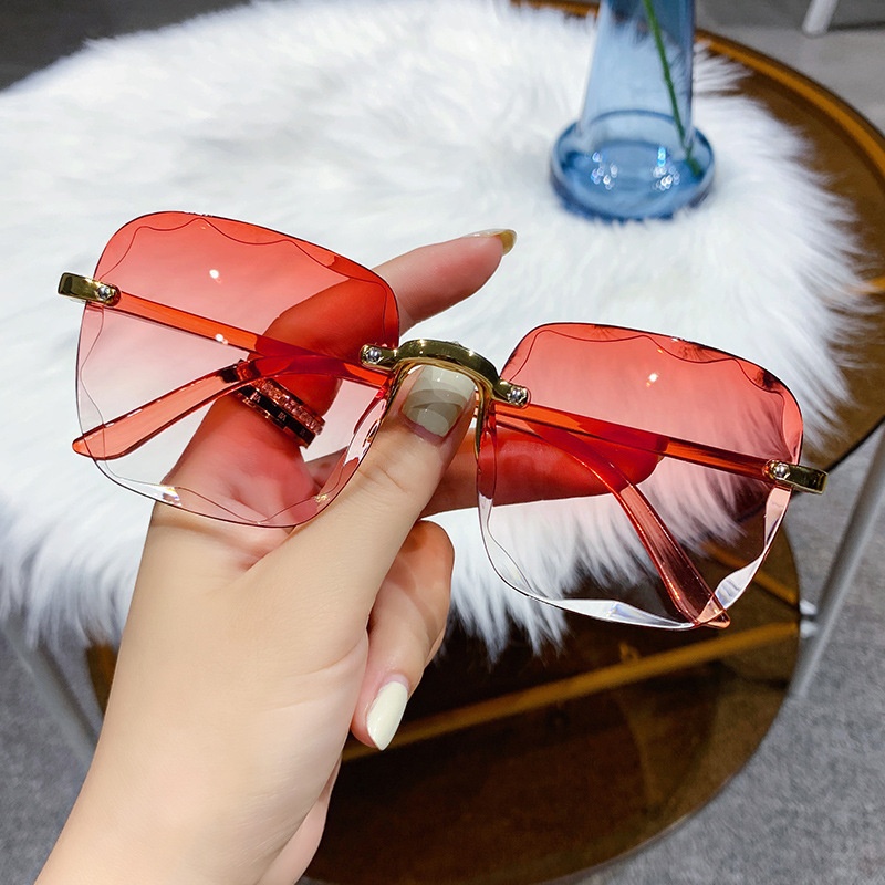 Womens Frameless Trimmed Trendy UV-Protective Glasses - Image 3