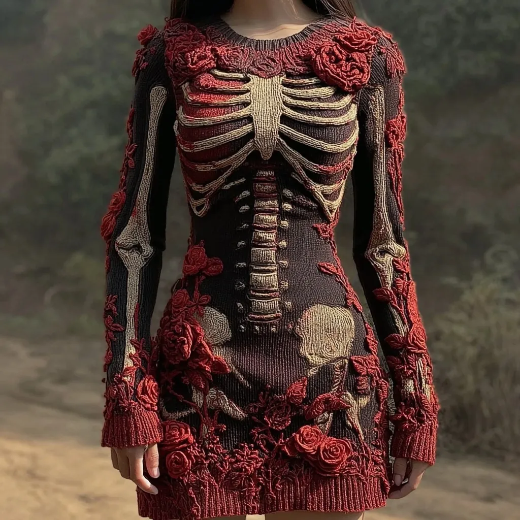 Floral Cutout 3D-Printed Long-Sleeve Bodycon Dress - Floral
