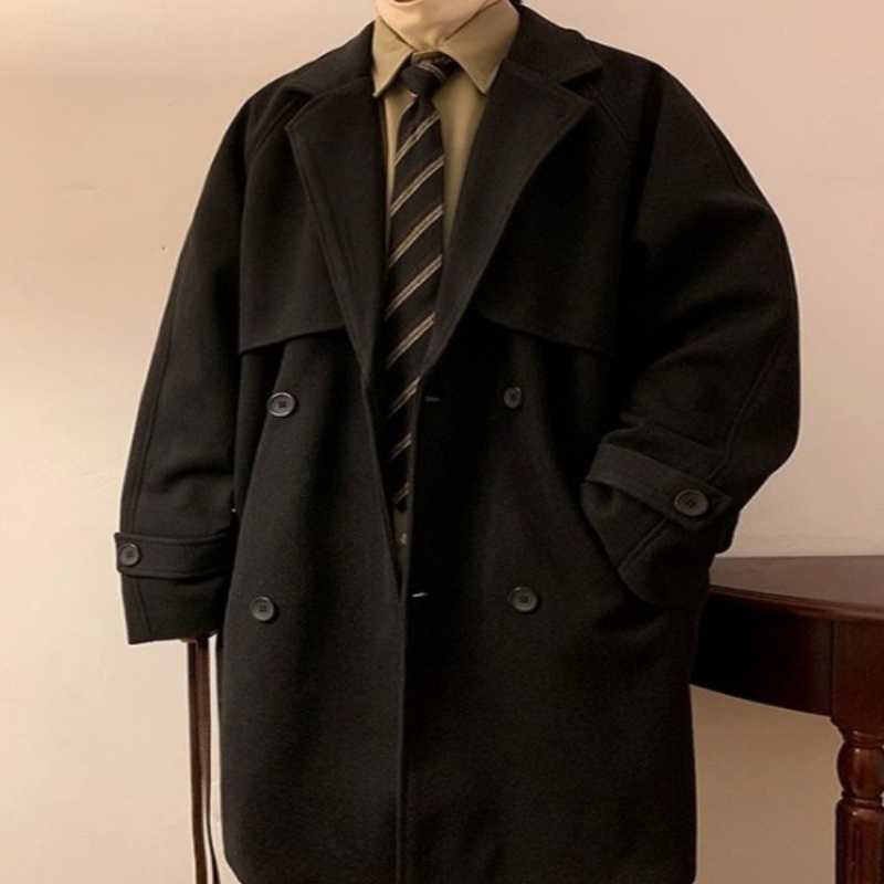 Mens Mid-length Wool Coat With Extra Padding For A Premium Over-the-knee Look