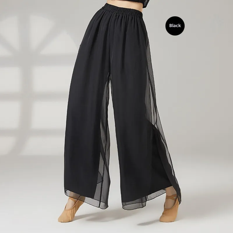Womens Loose-fit Chiffon Pants For Classical Dance, Chinese-style - Black