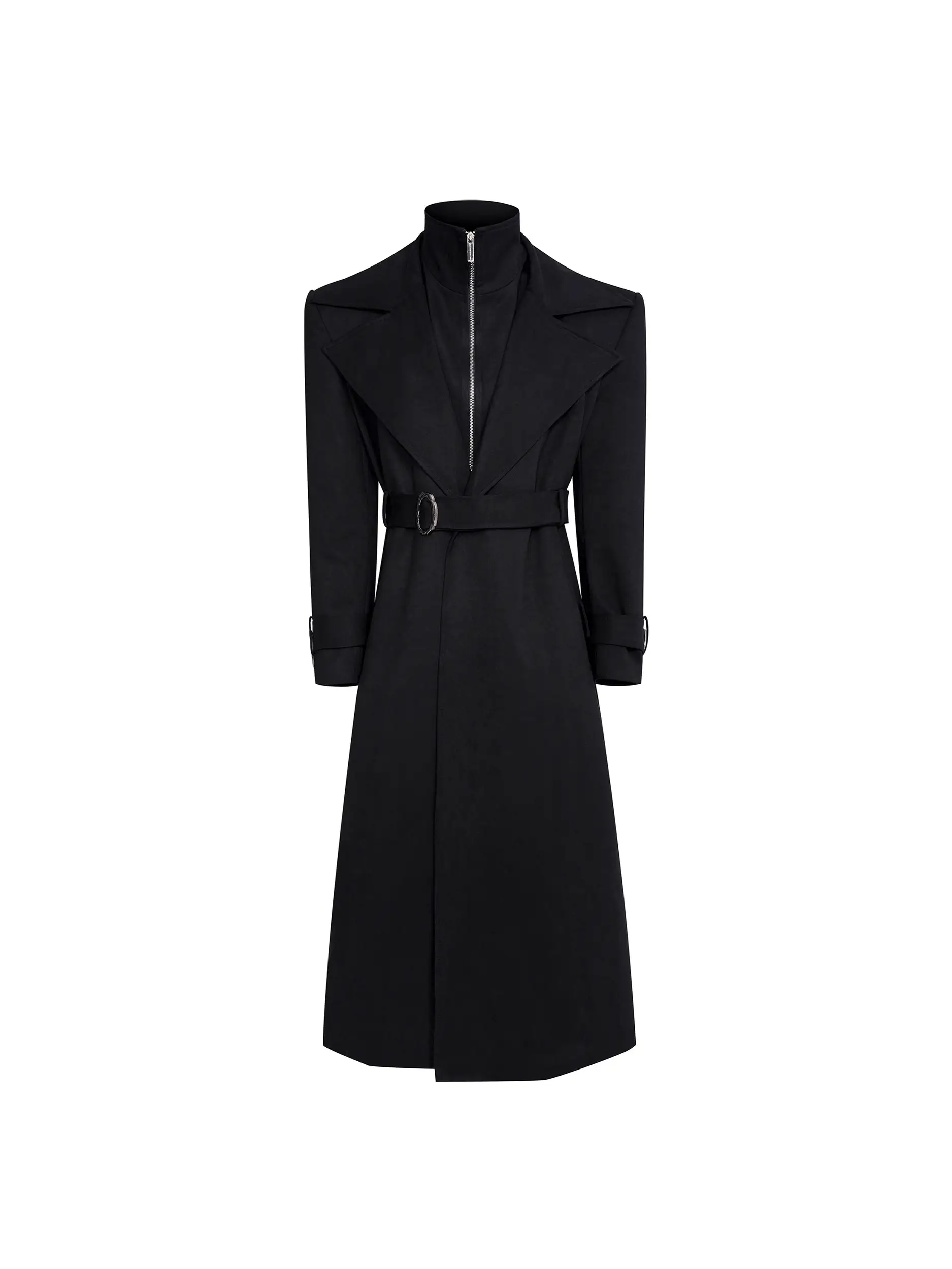 Mens Black Stand-Up Collar Quilted Thickened Faux Suede Wool Coat