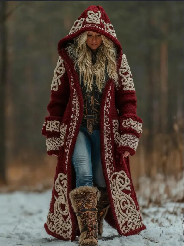 New Christmas Abstract Printed Casual Cloak Coat Red - Shop at LoveMi
