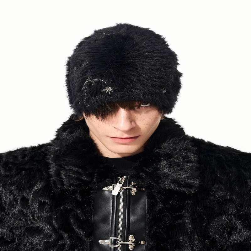 Pearl-beaded Embroidered Knit Beanie With Faux Mink Fur For Warmth