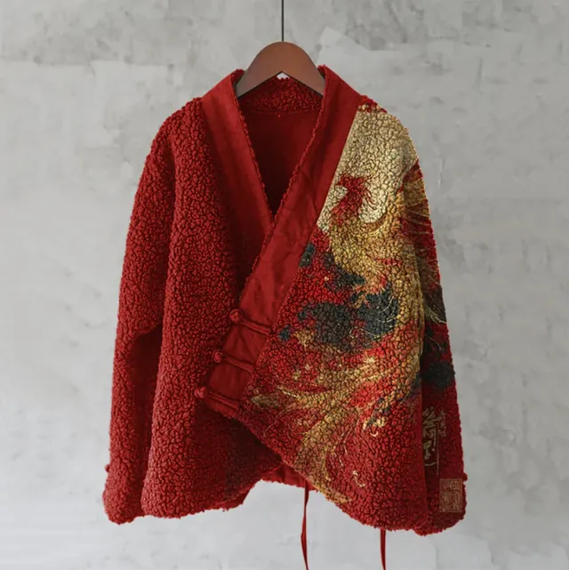 Womens Printed Kimono Cardigan Fleece Jacket Fashionable Womens Outerwear Jlhf Xh100124 Xl - Shop at LoveMi