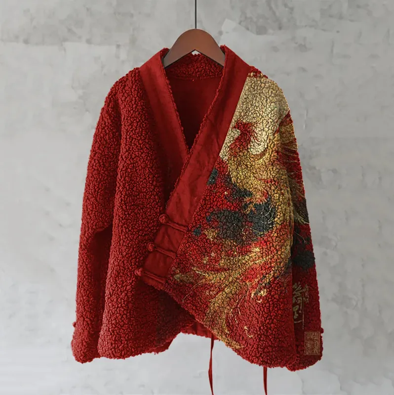 Womens Printed Kimono Cardigan Fleece Jacket Fashionable Womens Outerwear - Jlhf Xh100124-Xl