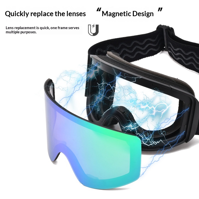 Magnetic Double-Layer Anti-Fog Cylindrical Ski Goggles For Skiing Equipment