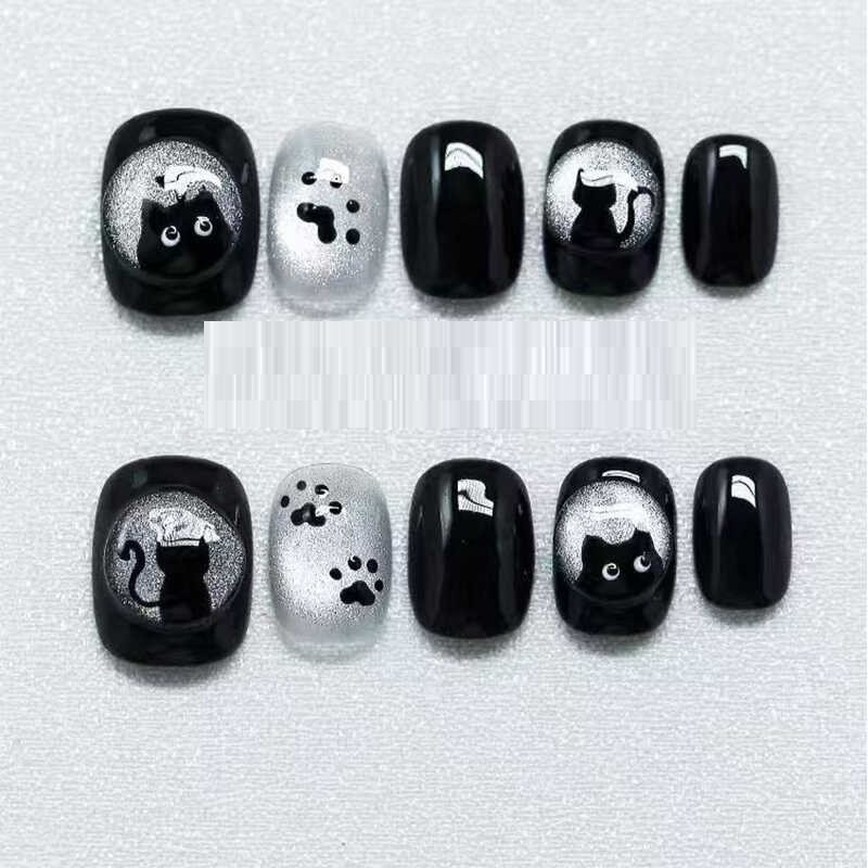 Handmade Wearable Nails With A Cute Cat Claw Designshort, Square, And Round