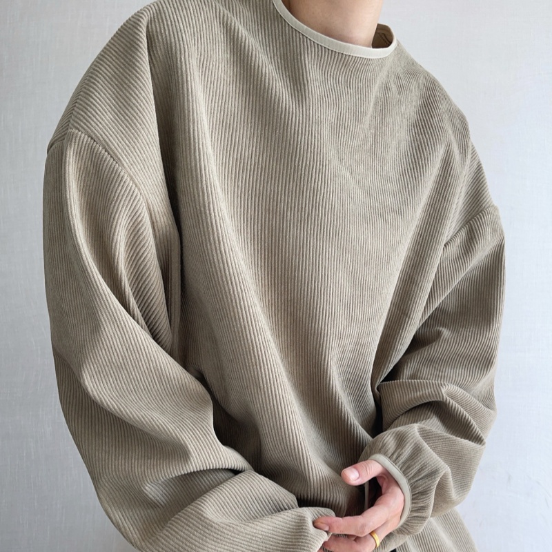 Retro Bean-Red Green Lazy Corduroy Long-Sleeve Top