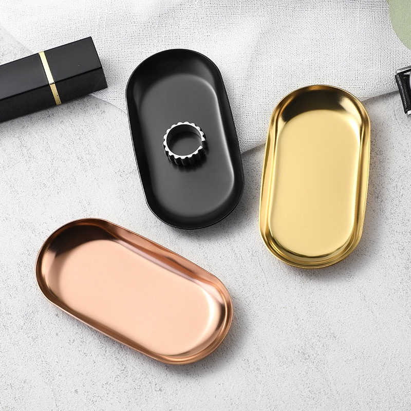 High-end Plate In Instagram Style Oval Stainless Steel Gold Mini Jewelry Tray Small Serving Tray