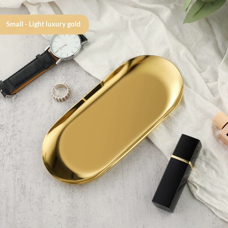 High-end Plate In Instagram Style Oval Stainless Steel Gold Mini Jewelry Tray Small Serving Tray 10