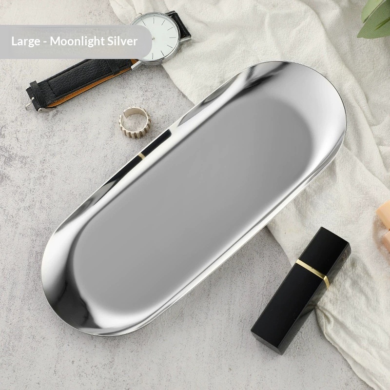 High-end Plate In Instagram Style Oval Stainless Steel Gold Mini Jewelry Tray Small Serving Tray 19