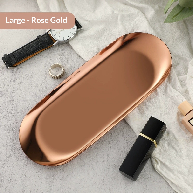 High-end Plate In Instagram Style Oval Stainless Steel Gold Mini Jewelry Tray Small Serving Tray 18