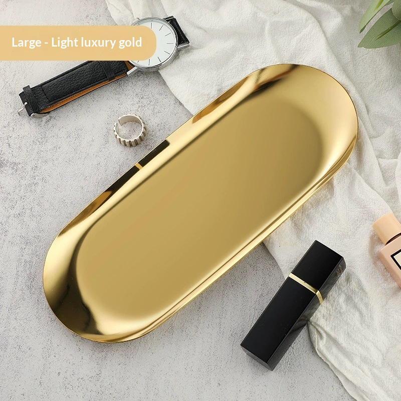 High-end Plate In Instagram Style Oval Stainless Steel Gold Mini Jewelry Tray Small Serving Tray 15