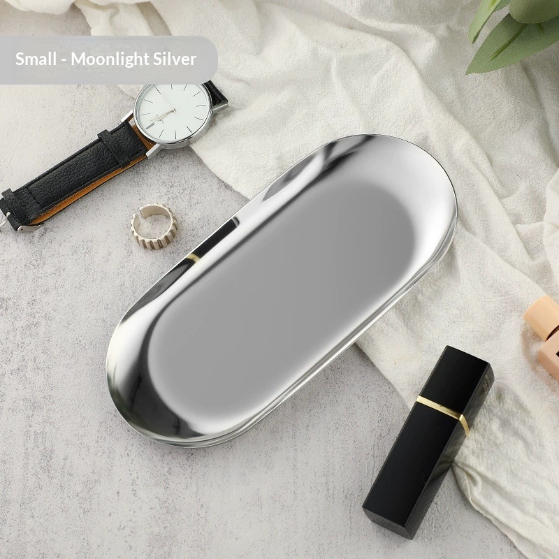 High-end Plate In Instagram Style Oval Stainless Steel Gold Mini Jewelry Tray Small Serving Tray 14