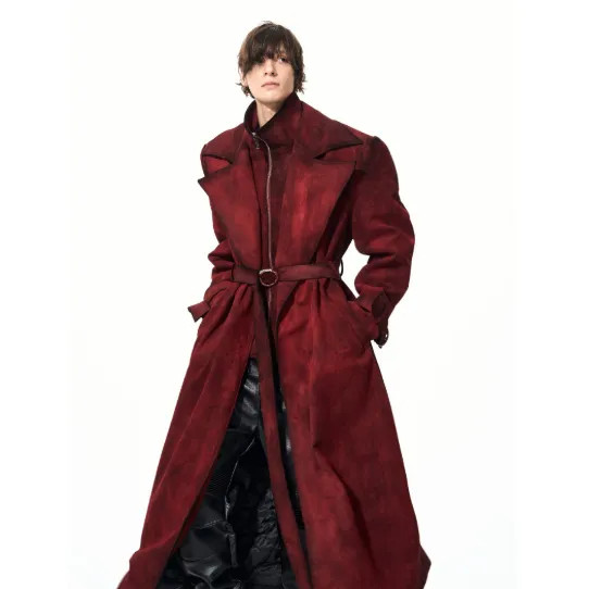 Mens Red Faux Two-Piece Suede-Look Padded Thicker