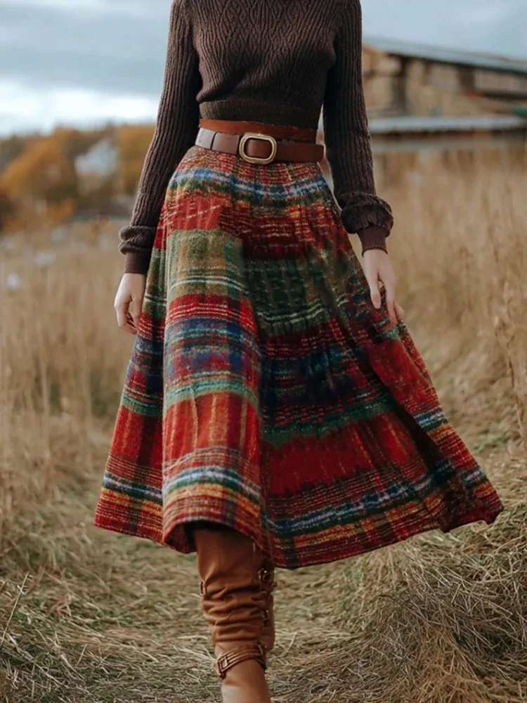 High-neck Dress Sweater Vintage Cable-knit Long-sleeve Womens Wear - Red