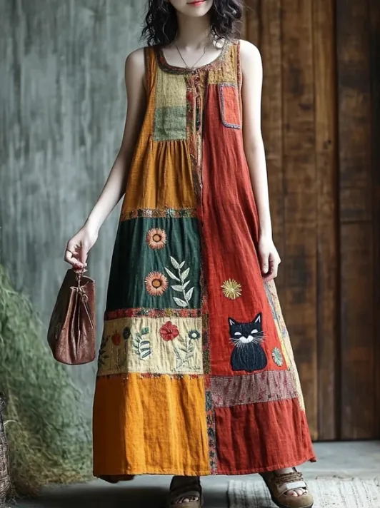 Spring Concise Commuter Artistic 3D Dress - Cat-2Xl