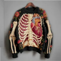 Womens 3D Digital Print Crew-Neck Loose Sweater - F5E4Sdce-2Xl - View 1