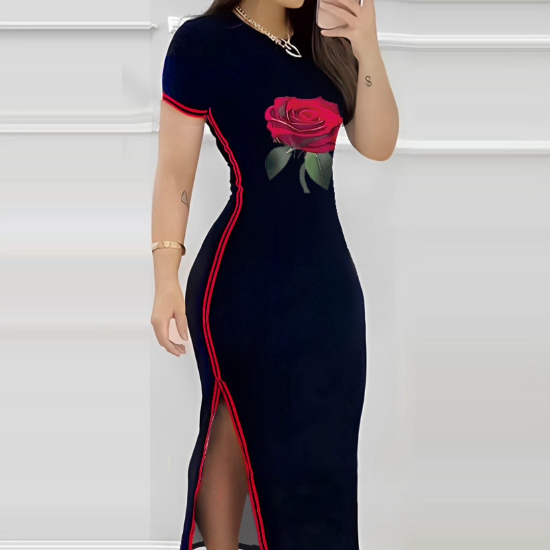 Womens Rose-Crush Color-Block Striped Slit Casual Dress