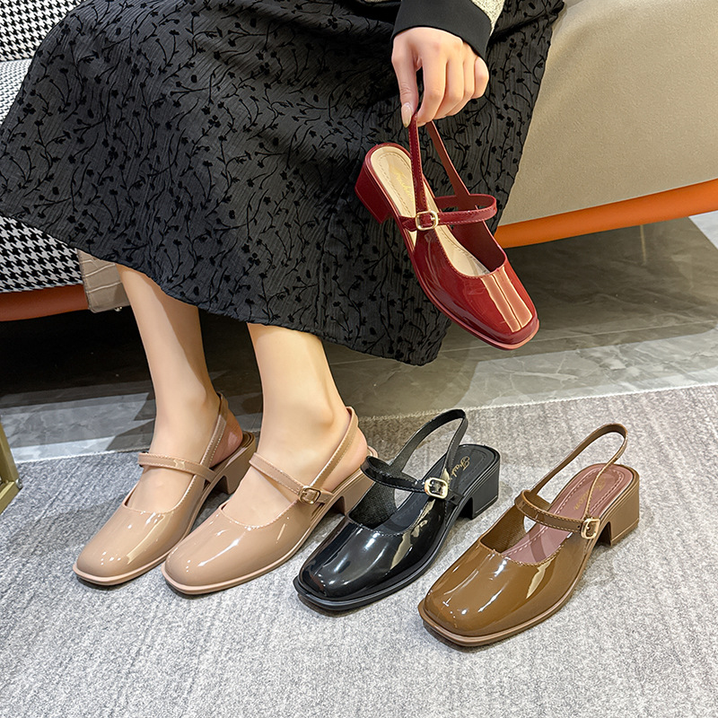 Ladies' Versatile Mary Jane Coarse Heel Shallow Mouth Baotou High Heels