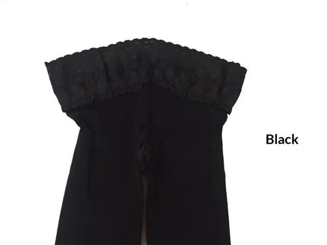 Lace Waistband With Goose Down Non slip Slimming Tights Black - Shop at LoveMi