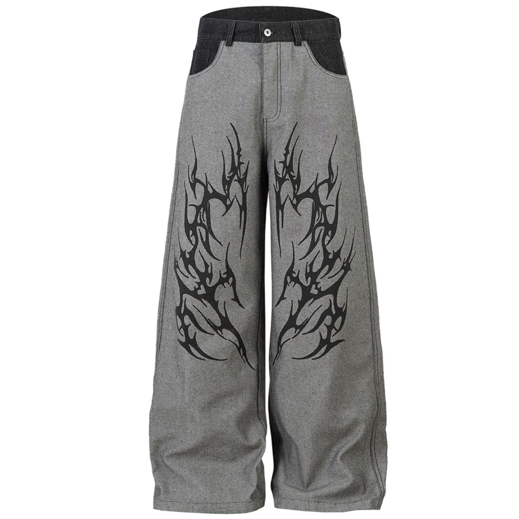 Mens American Style High Street Wide Leg Denim Jeans