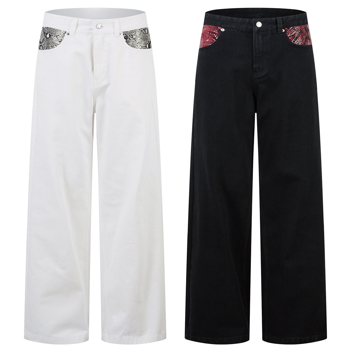 Hip Hop Street Python Pattern Patchwork Jeans Vintage Unisex Style