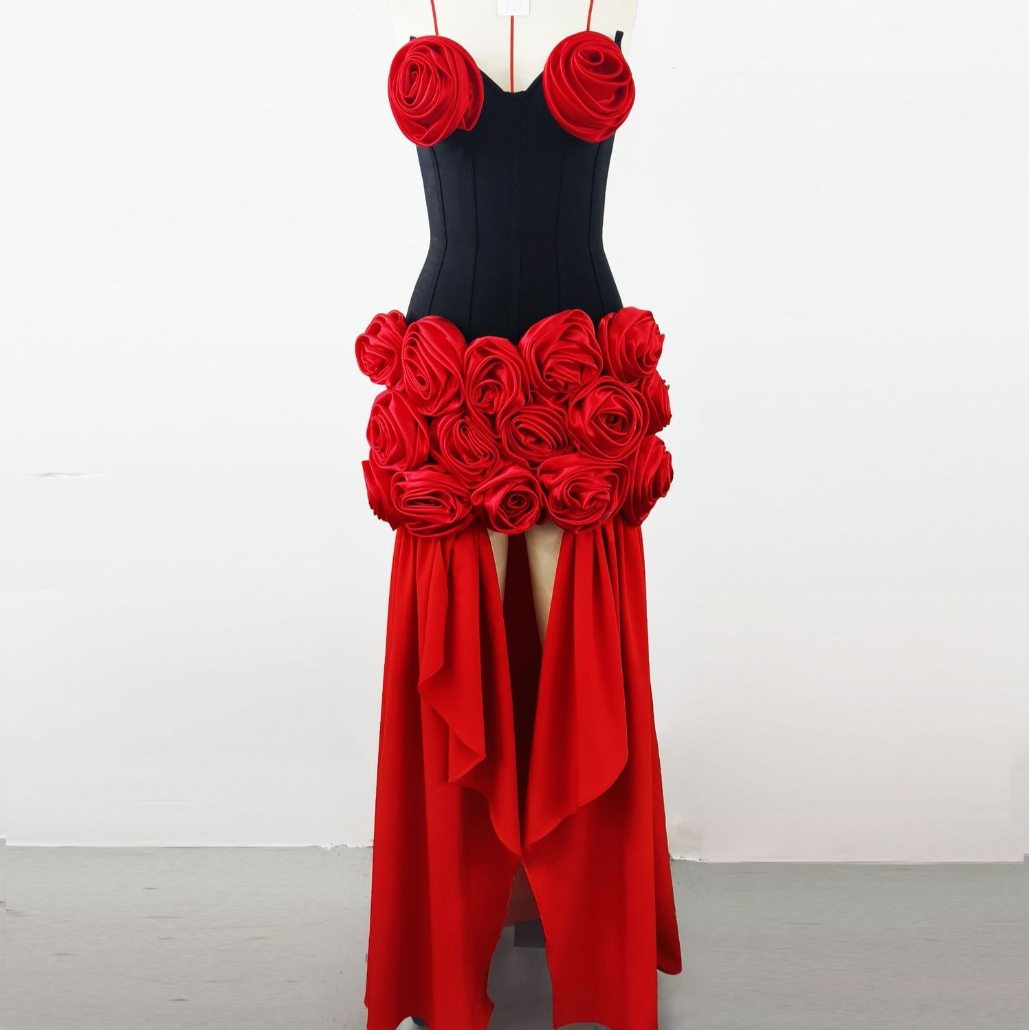 Womens Avant-garde High-end Black And Red Midi Dress