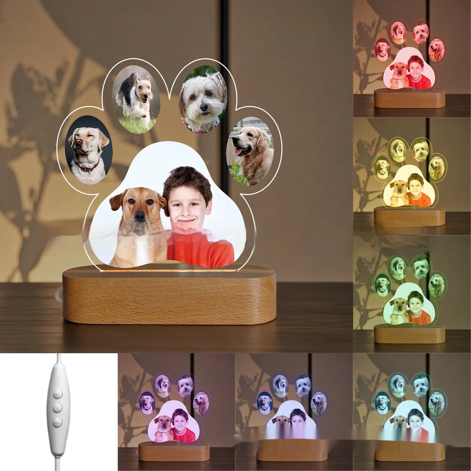 Bedroom Bedside Table Lamp With Pet Paw Printcustomizable Night Light
