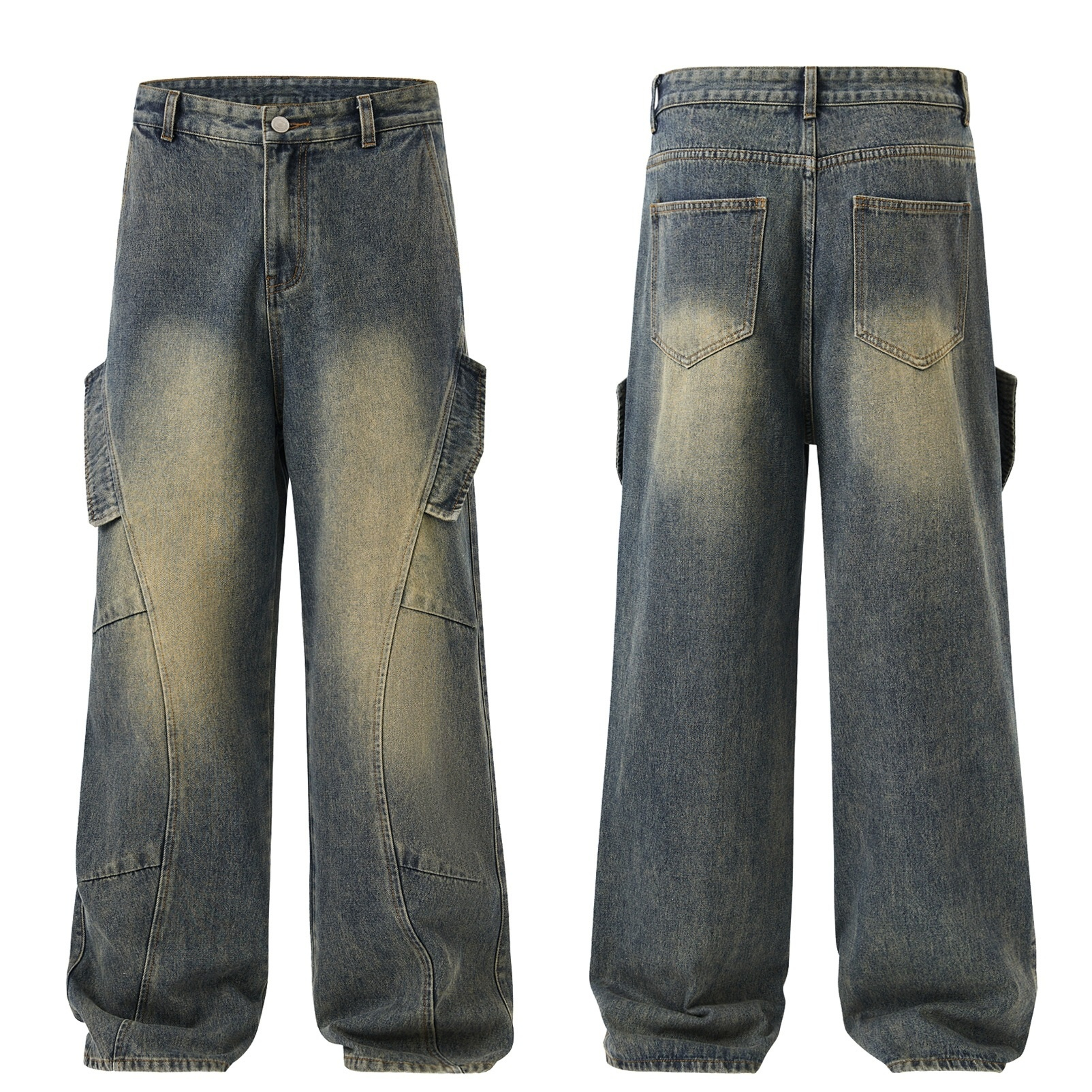 Mens Retro Nostalgic Loose Fit Straight Jeans