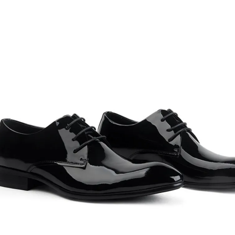 Leather Lace-up Glossy Wedding Shoes Pointed-toe