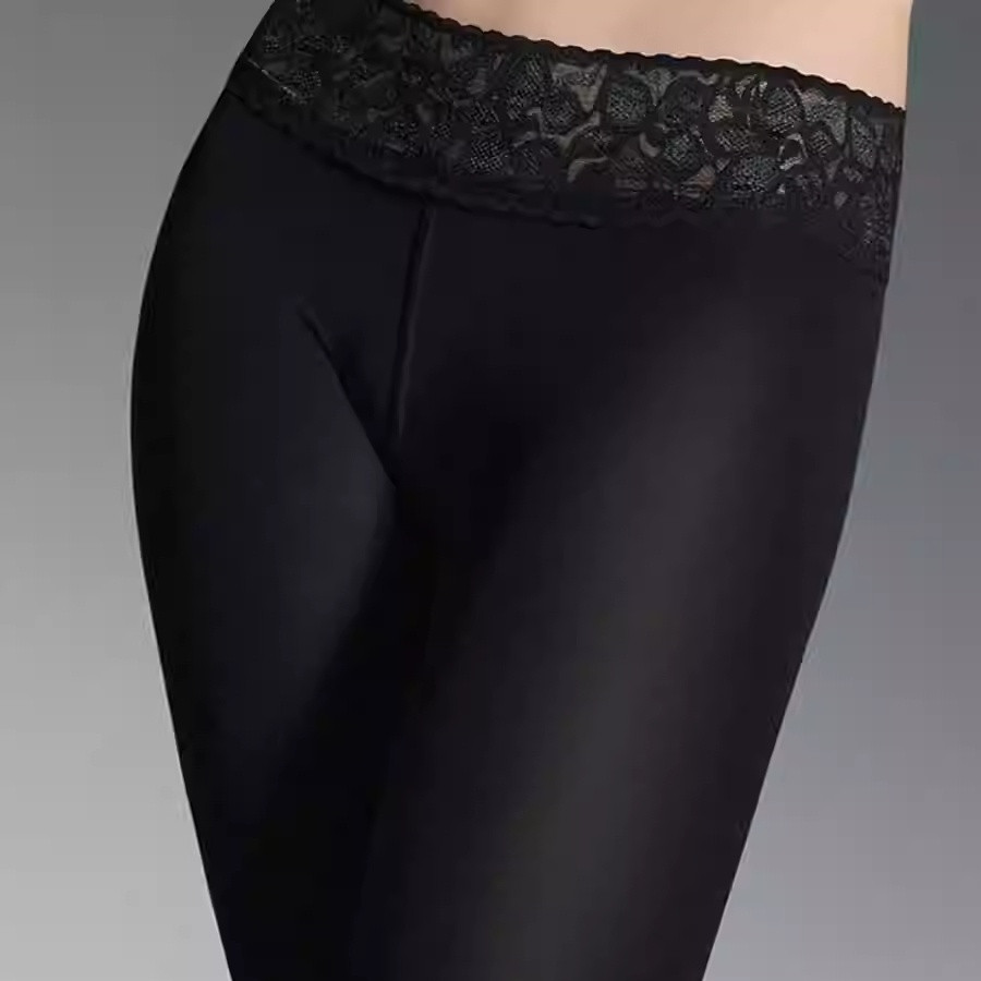Lace Waistband With Goose Down Non-slip Slimming Tights