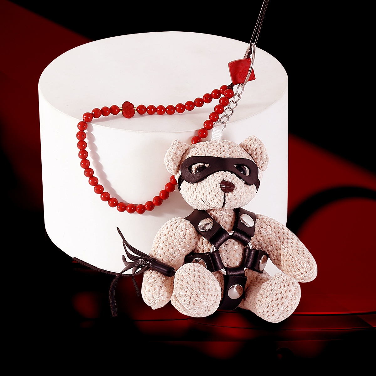 Stuffed Bear Toy With Bondage-themed Keychain