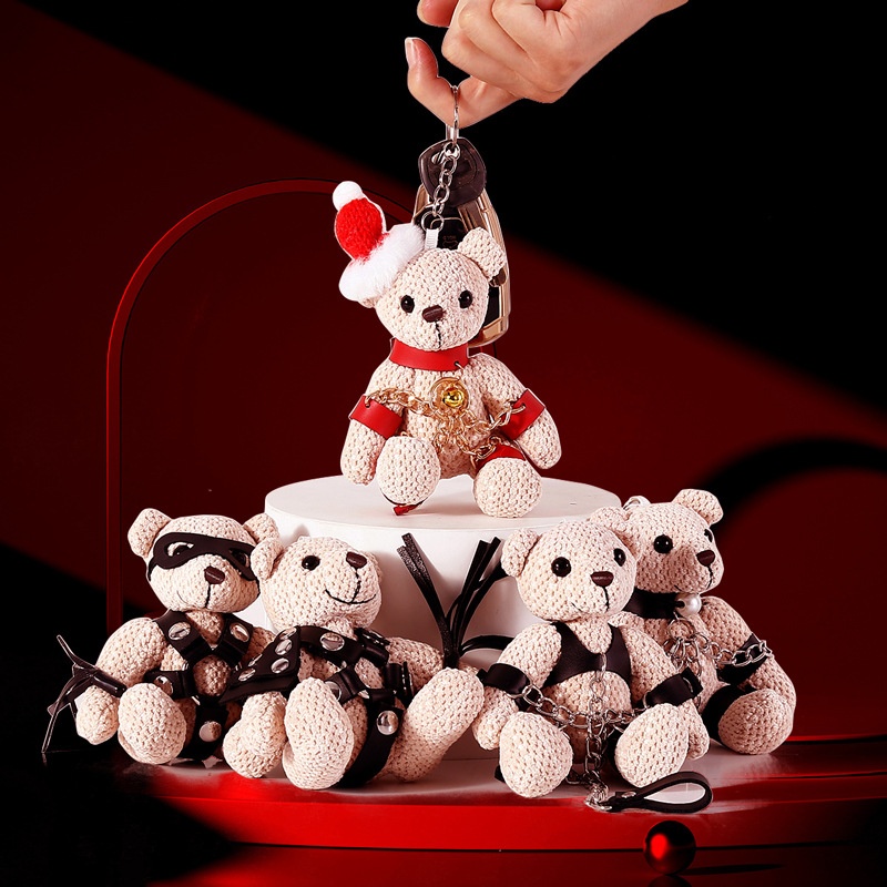 Stuffed Bear Toy With Bondage-themed Keychain