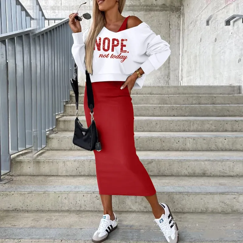 Vest Dress V-neck Hooded Hoodie Short Top Suit - Red - View 1