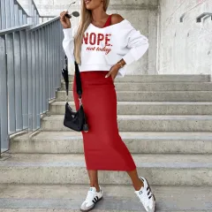 Vest Dress V-neck Hooded Hoodie Short Top Suit - Red - View 1