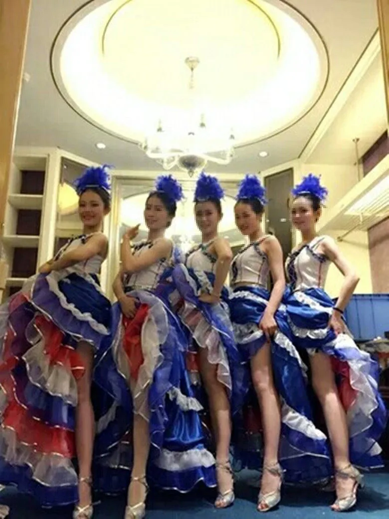 Opening Dance Performance Costume French Can-can Crinoline Dress - Blue