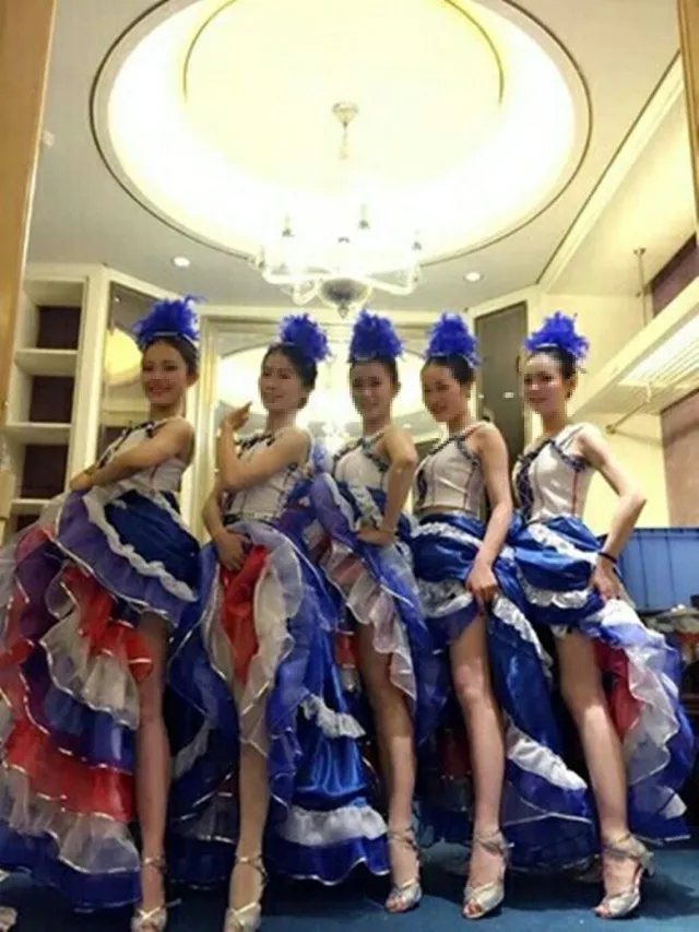 Opening Dance Performance Costume French Can can Crinoline Dress Blue - Shop at LoveMi