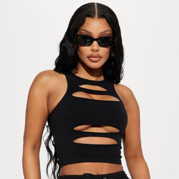 Fashionable Sexy Black And Gray Solid-color With A Daring Openwork Design On The Frontseamless Tank Top