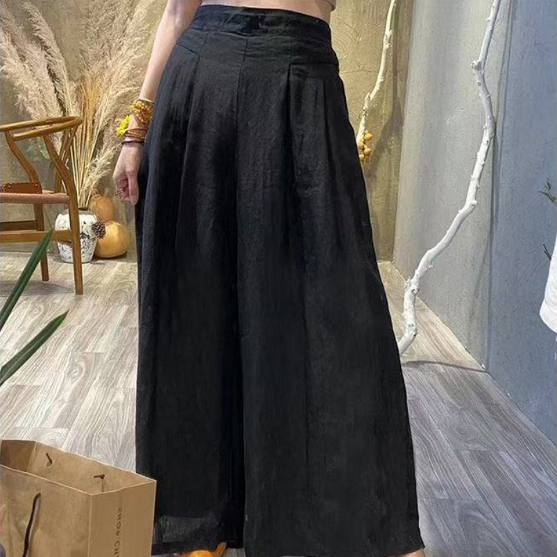 Womens Retro Loose Cotton-Linen Wide-Leg Pants
