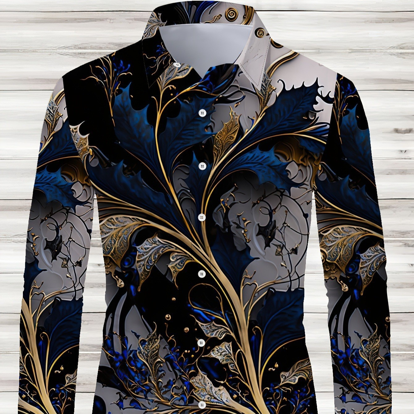 Mens Long-Sleeve 3D-Printed Shirt In European And American Style