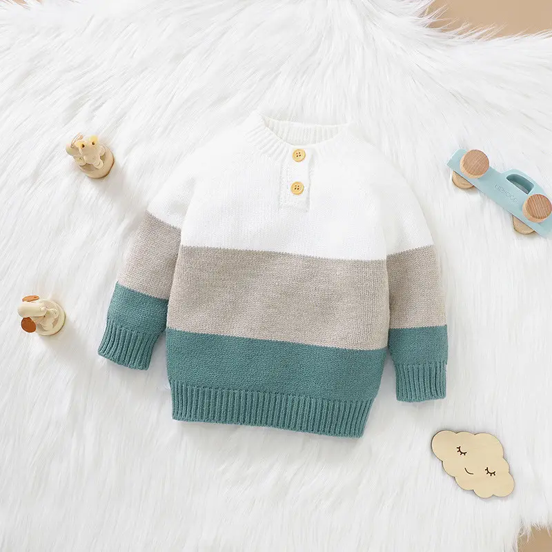 Boys One-piece Knitted Two-tone Topsweater
