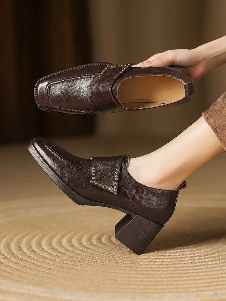 New Springautumn Square-toe Chunky-heel Deep-vamp Pumps In British Style