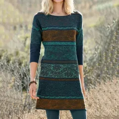 Ethnic-Style Cotton Chiffon Floral Plus-Size Crew-Neck Printed Midi Top - Navy - View 1