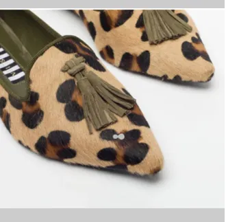 Women's Low cut Pointed toe Colorblock Tassel Flat Shoes Leopard - Shop at LoveMi