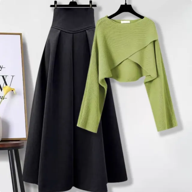 Salt style Outfit French Pear shaped High end Knit Top For A Slimming Effect Green - Shop at LoveMi