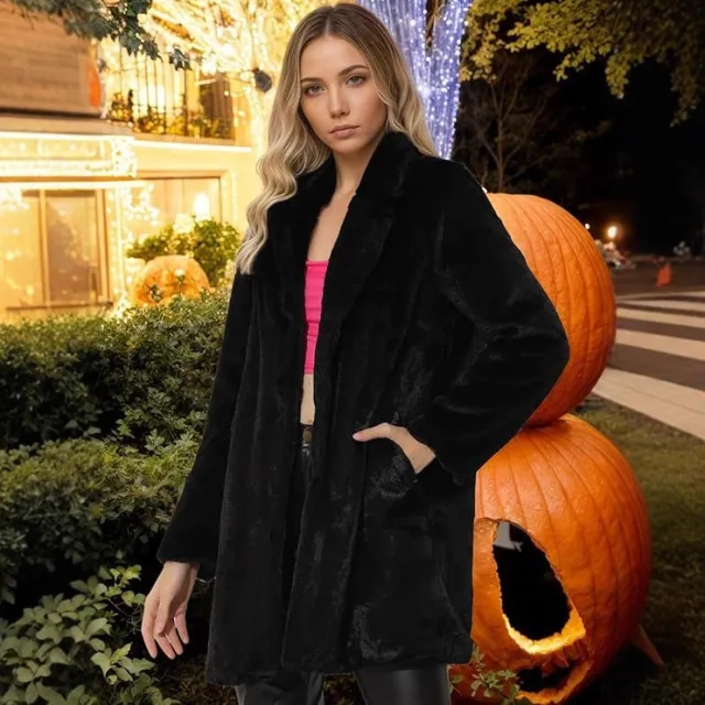 Women's Imitation Otter Rabbit Fur Grass Medium Long Suit Collar Coat Black - Shop at LoveMi