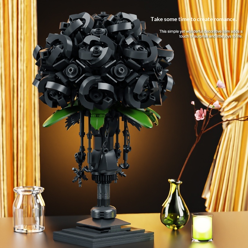 Assembled Black Fireworks Eternal Flower Creative Tabletop Building Block Flower Bouquet Ornament