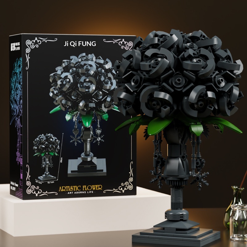 Assembled Black Fireworks Eternal Flower Creative Tabletop Building Block Flower Bouquet Ornament