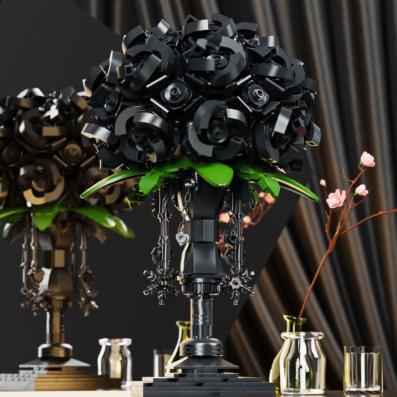 Assembled Black Fireworks Eternal Flower Creative Tabletop Building Block Flower Bouquet Ornament